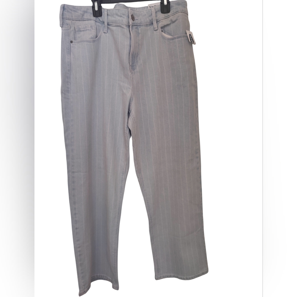 Old Navy Light Blue And White Pinstripe Wide Leg Denim